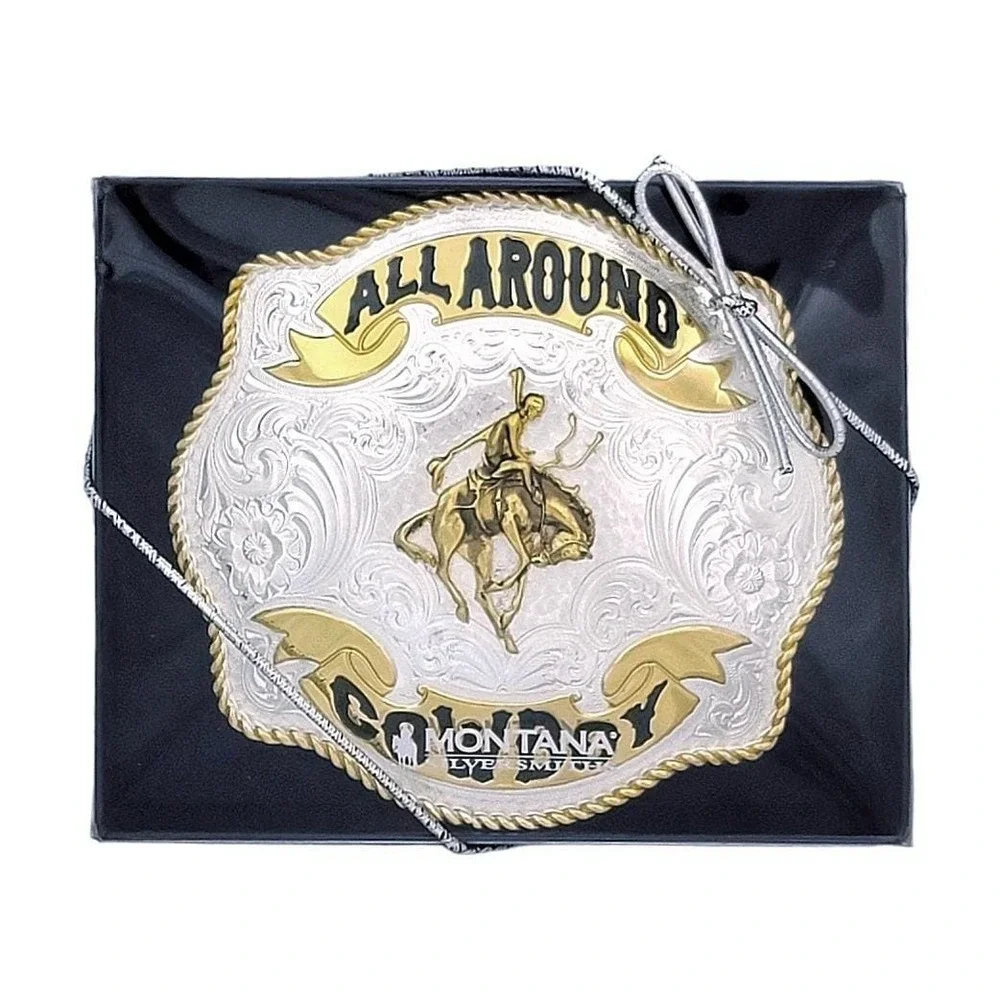 Montana Silversmiths Fine Silver All Around Cowboy Buckle - Retail $150 -‎ NEW